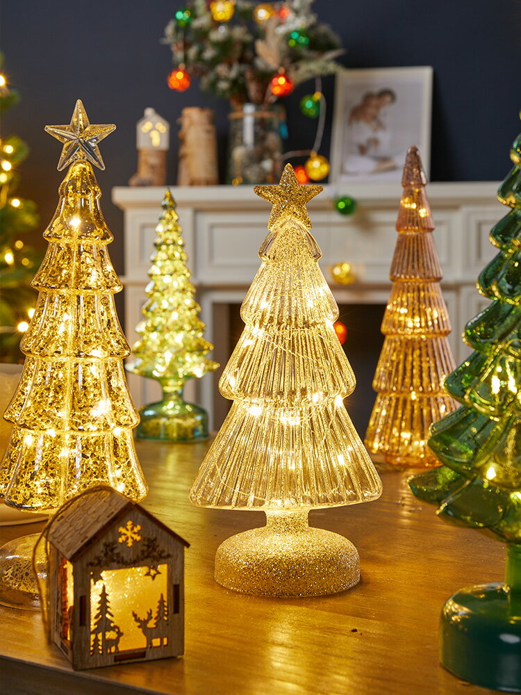 【預購商品】聖誕節裝飾燈透明玻璃小型迷你聖誕樹店鋪櫥窗裝扮創意桌面擺件