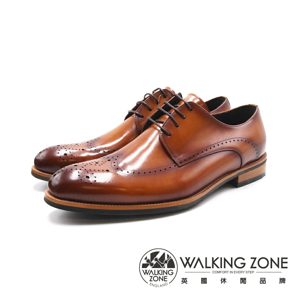 WALKING ZONE(男)W翼紋高定款德比皮鞋 男鞋-質感棕(另有質感藍)