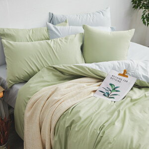 戀家小舖 100%精梳棉 床包 / 雙人特大【撞色系列-清新綠】含兩件枕套 經典素色 台灣製