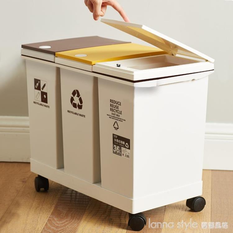 垃圾分類垃圾桶 家用帶蓋客廳大號廚房專用干濕分離垃圾桶