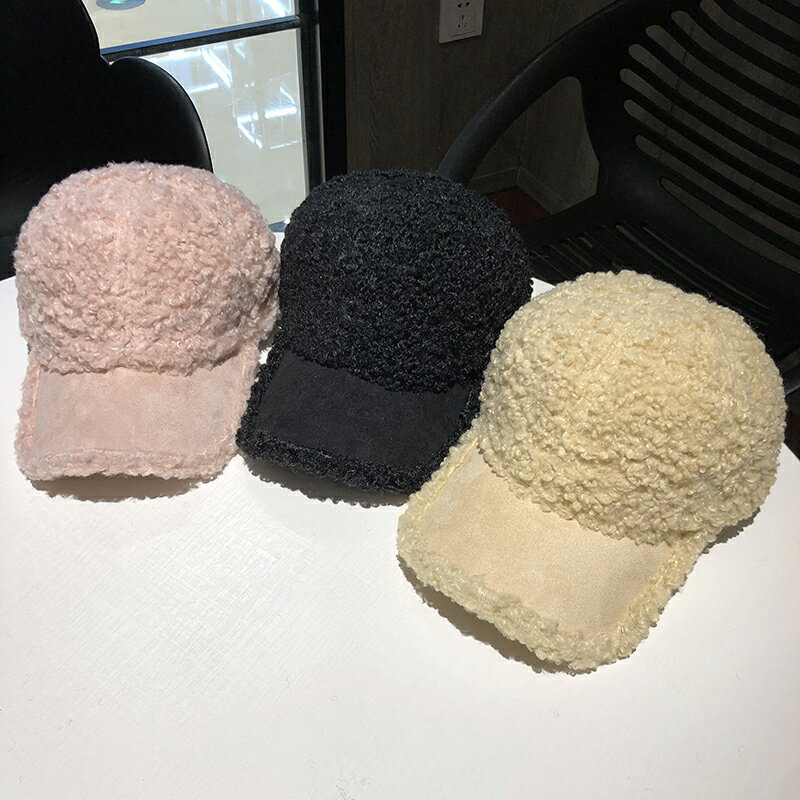 帽子女秋冬天加厚保暖帽簷羊羔毛絨鴨舌帽光板棒球帽韓版潮男情侶
