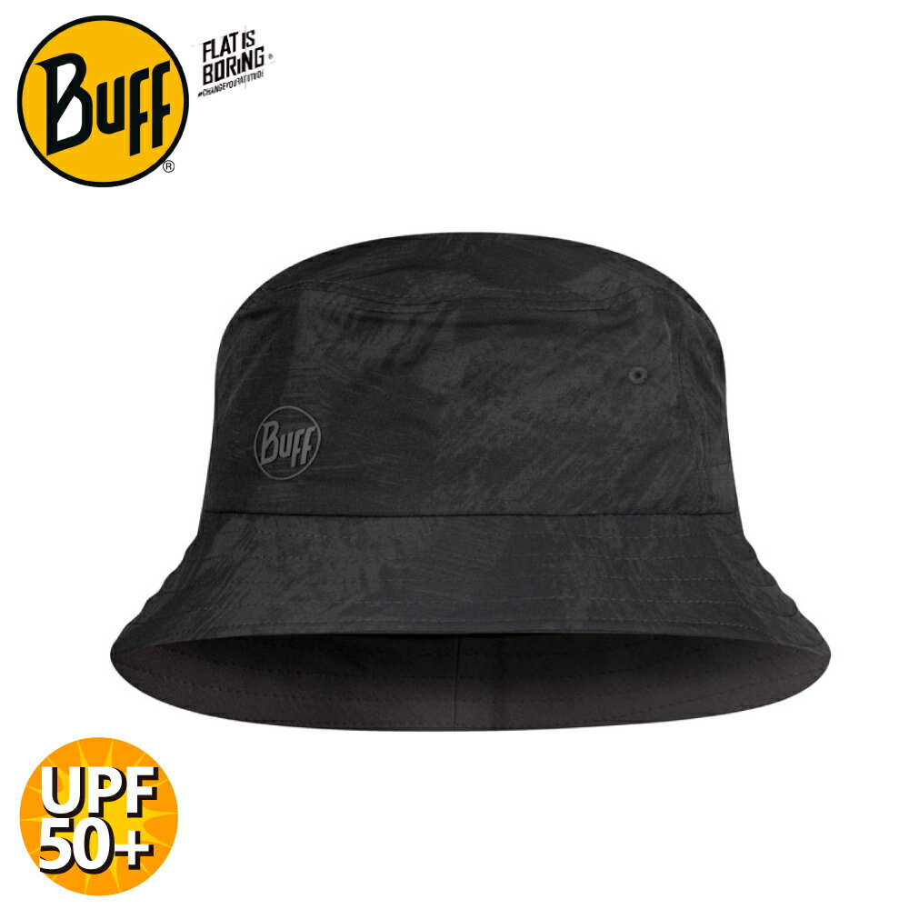 【BUFF 西班牙 可收納漁夫帽《黑色墨花》】122590/遮陽帽/防曬帽/休閒帽