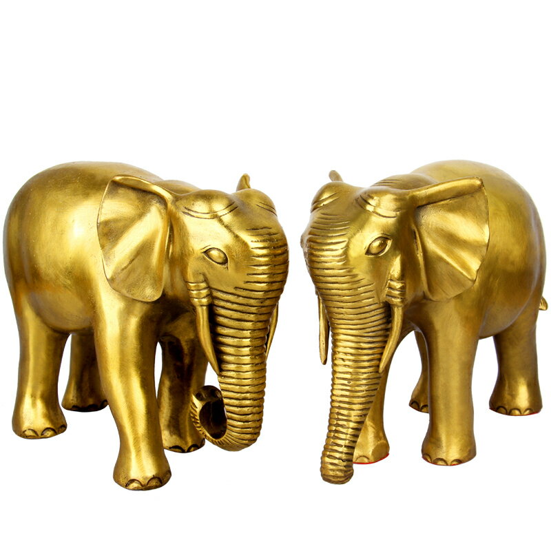 純銅光身大象一對 銅象吉祥如意吸水象擺件裝飾品開光招財風水象