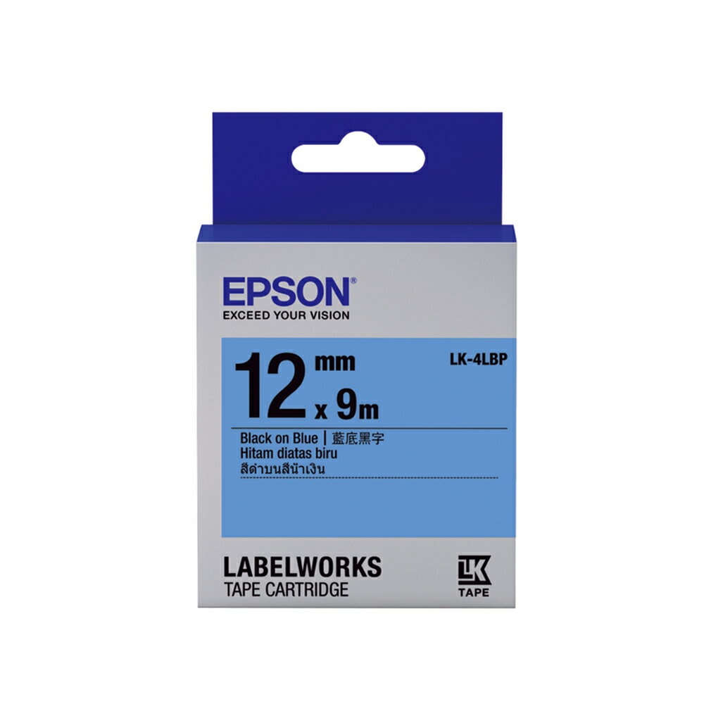 EPSON 粉彩系列 LK-4LBP 藍底黑字 12mm 標籤帶 S654406 適用 LW-400/LW-K400/LW-C410/LW-K420 LW-500/LW-600P/LW-K600/LW-700/LW-Z900/LW-900P