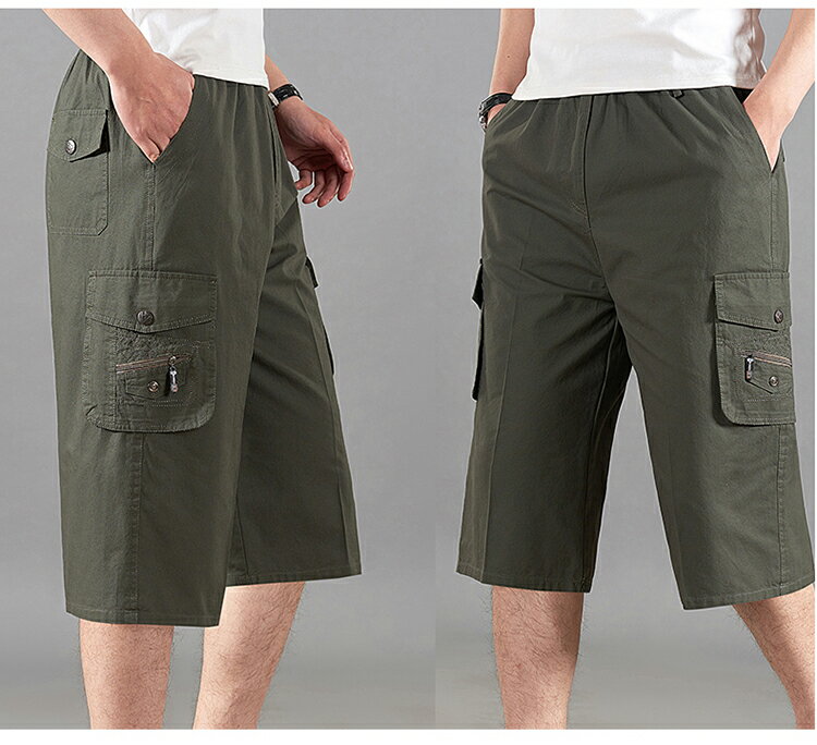 褲子男夏季休閑運動短褲中老年爸爸褲工裝褲多口袋純棉耐穿直筒褲