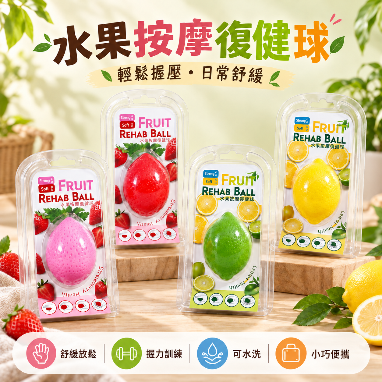 水果造型握力球-復能紓壓-攜帶方便-Fruit Rehab Ball