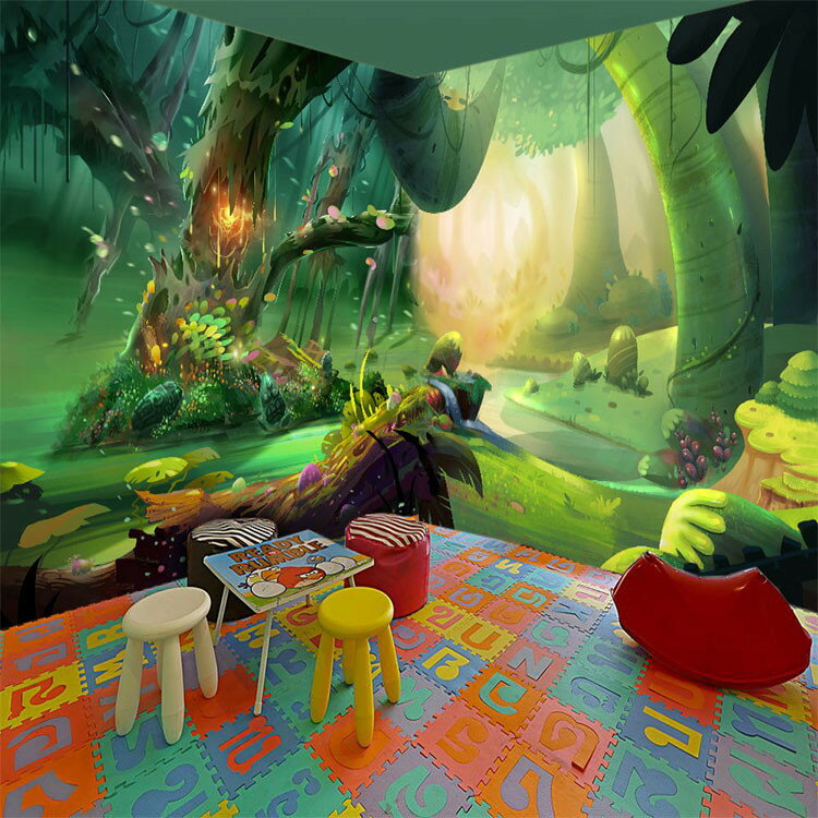 3D卡通動物森林墻紙兒童房男孩臥室幼兒園墻布5D夢幻童話世界壁紙