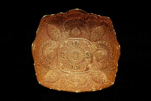藏傳老銅盤純銅鎏金掐絲果盤小盤觀賞盤居家佛像用品擺件文玩收藏