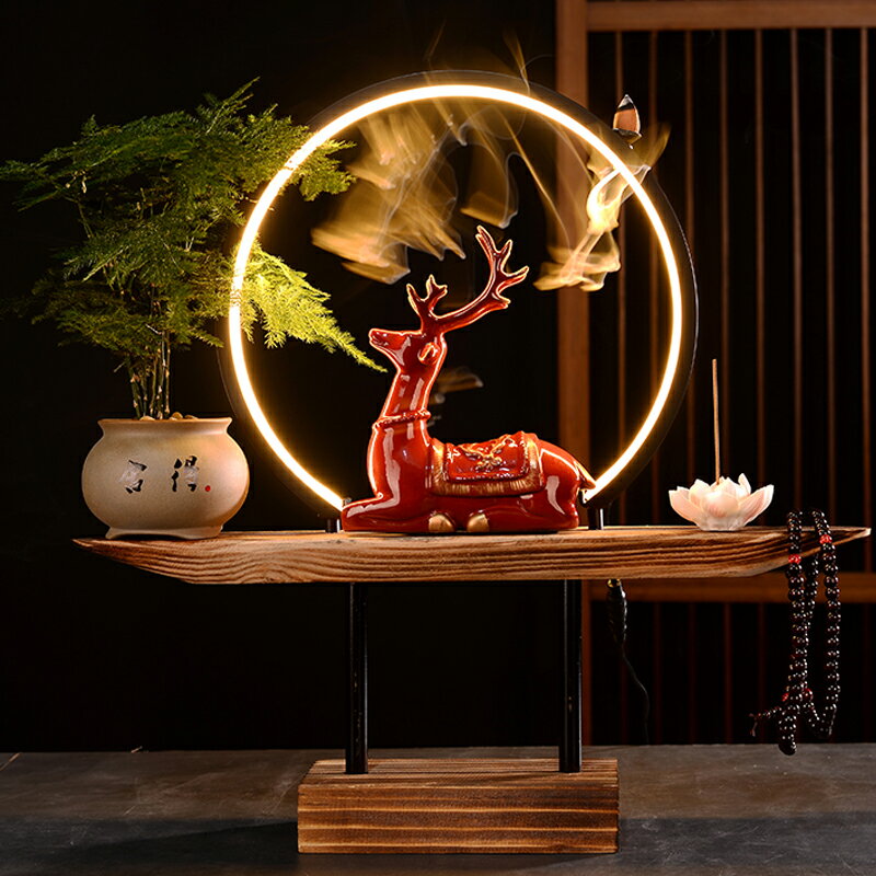 新中式陶瓷小鹿倒流香爐香道禪意家居擺件客廳玄關會所裝飾熏香爐