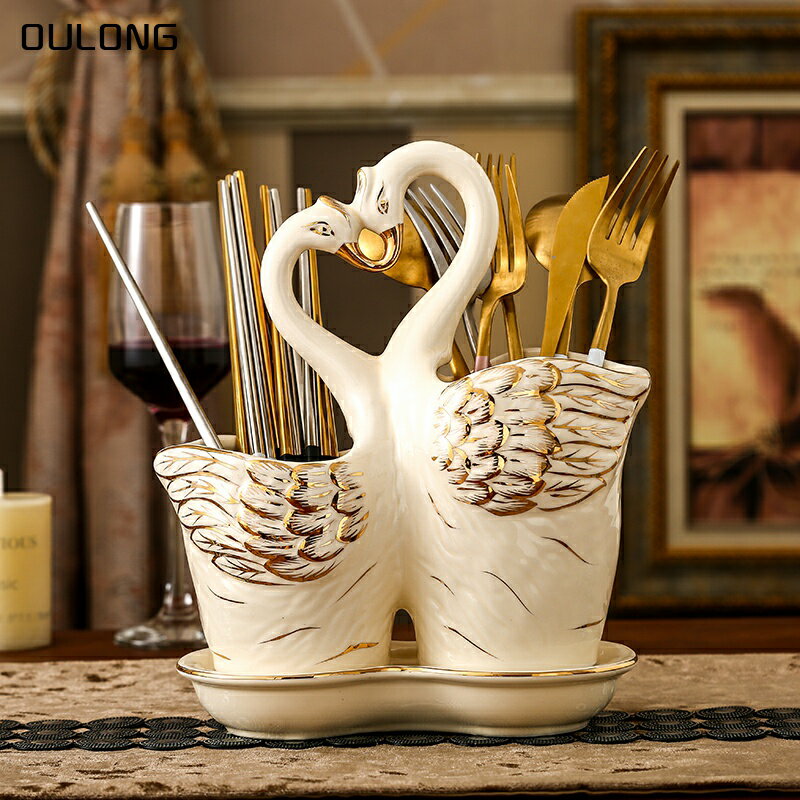 陶瓷筷子筒家用瀝水雙筷筒歐式創意收納架置物架筷子廚房餐具禮品