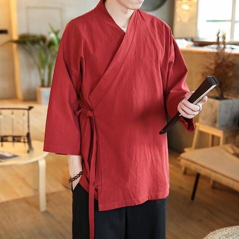速幹防曬衫男|棉麻七分袖上衣|禪意道袍側開襟漢服|田園居士外套|古裝七分袖開衫|樸素傳統文化襯衫|韓係穿搭夏天|韓版衣服