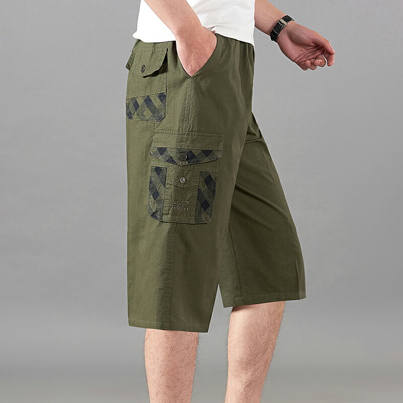 純棉工裝褲男士休閑褲短褲夏季薄款七分褲寬松直筒沙灘褲中褲馬褲 3