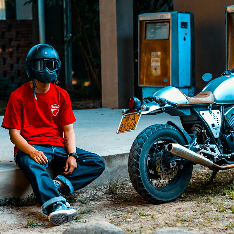 機車t恤男杜卡迪小怪獸摩托車夏季短袖設計感小眾bf潮牌騎行衣服