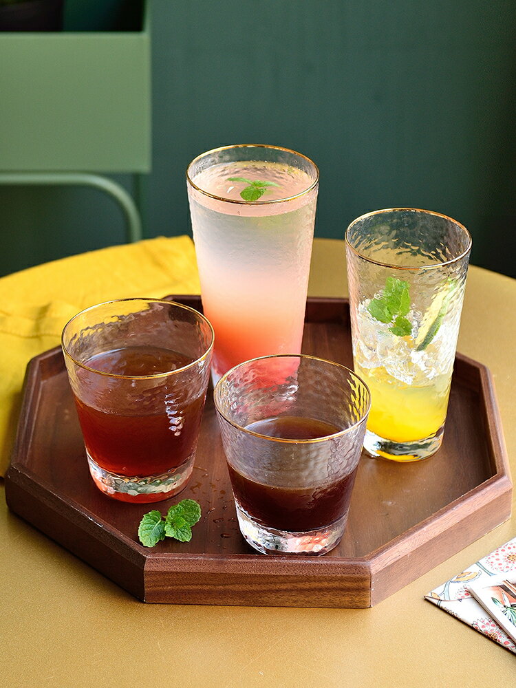 錘紋金邊玻璃杯套裝網紅水杯女可愛ins風日式家用客廳果汁飲料杯