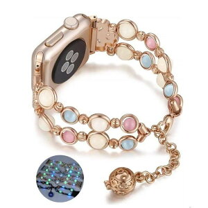 夜光珠串錶帶蘋果錶帶apple watch 345678代 SE通用 發光珠寶腕帶iwatch 8代金屬不銹鋼夜光手錶帶