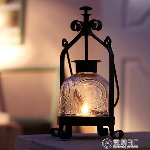 【樂天新品】玻璃罩燭台擺件北歐浪漫燭光晚餐道具手提蠟燭燈復古老式鐵藝油燈