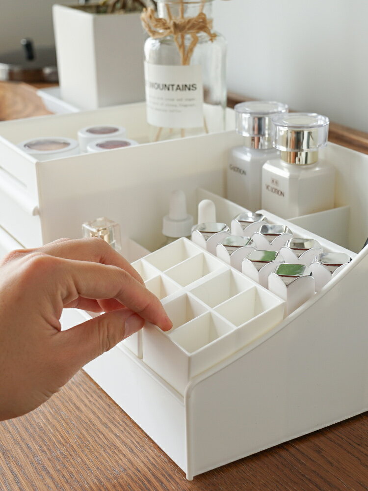 抽屜式化妝品收納盒桌面桌上宿舍護膚品的女家用簡約床頭置物架1入