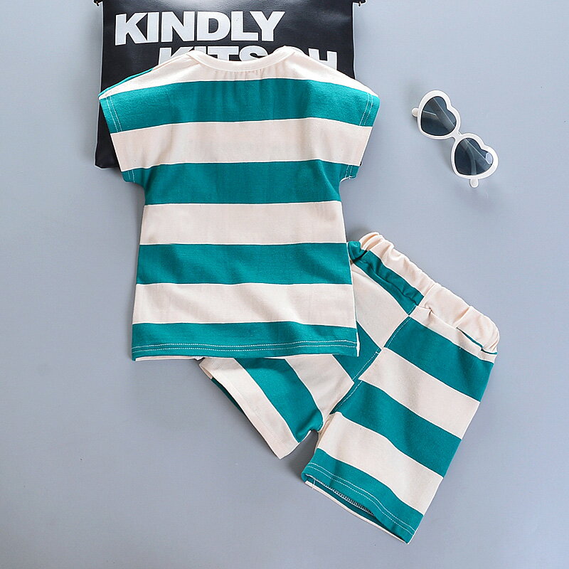 寶寶夏裝套裝1-2-3歲4男童女童裝洋氣條紋短袖短褲兩件套夏天衣服 3