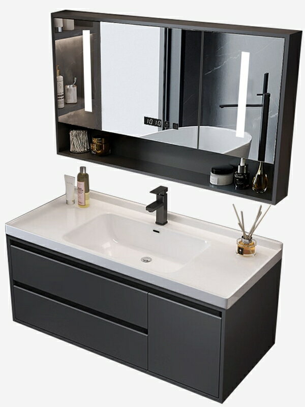 衛浴室柜巖板陶瓷一體盆洗臉盆柜組合洗手池簡約洗漱臺面智能鏡柜/洗手盆/洗臉盆/洗漱盆/陶瓷盆/浴室盆/鏡櫃洗手盆一體式