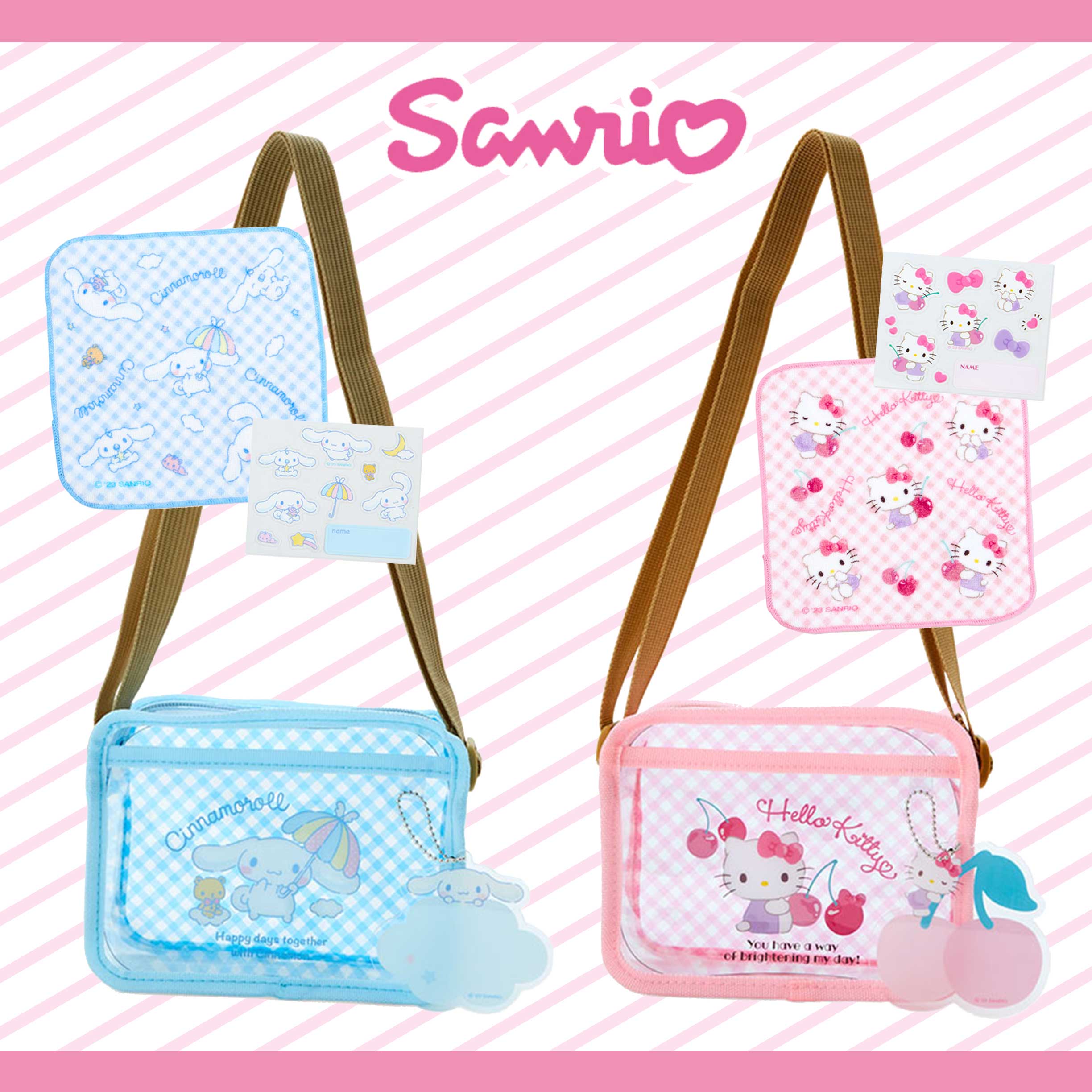 兒童透明斜背包 附方巾&貼紙-三麗鷗 Sanrio 日本進口正版授權