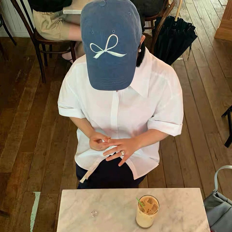 ANNAS 韓國蝴蝶結牛仔鴨舌帽 蝴蝶結帽子 蝴蝶結棒球帽 刺繡蝴蝶結牛仔帽 4