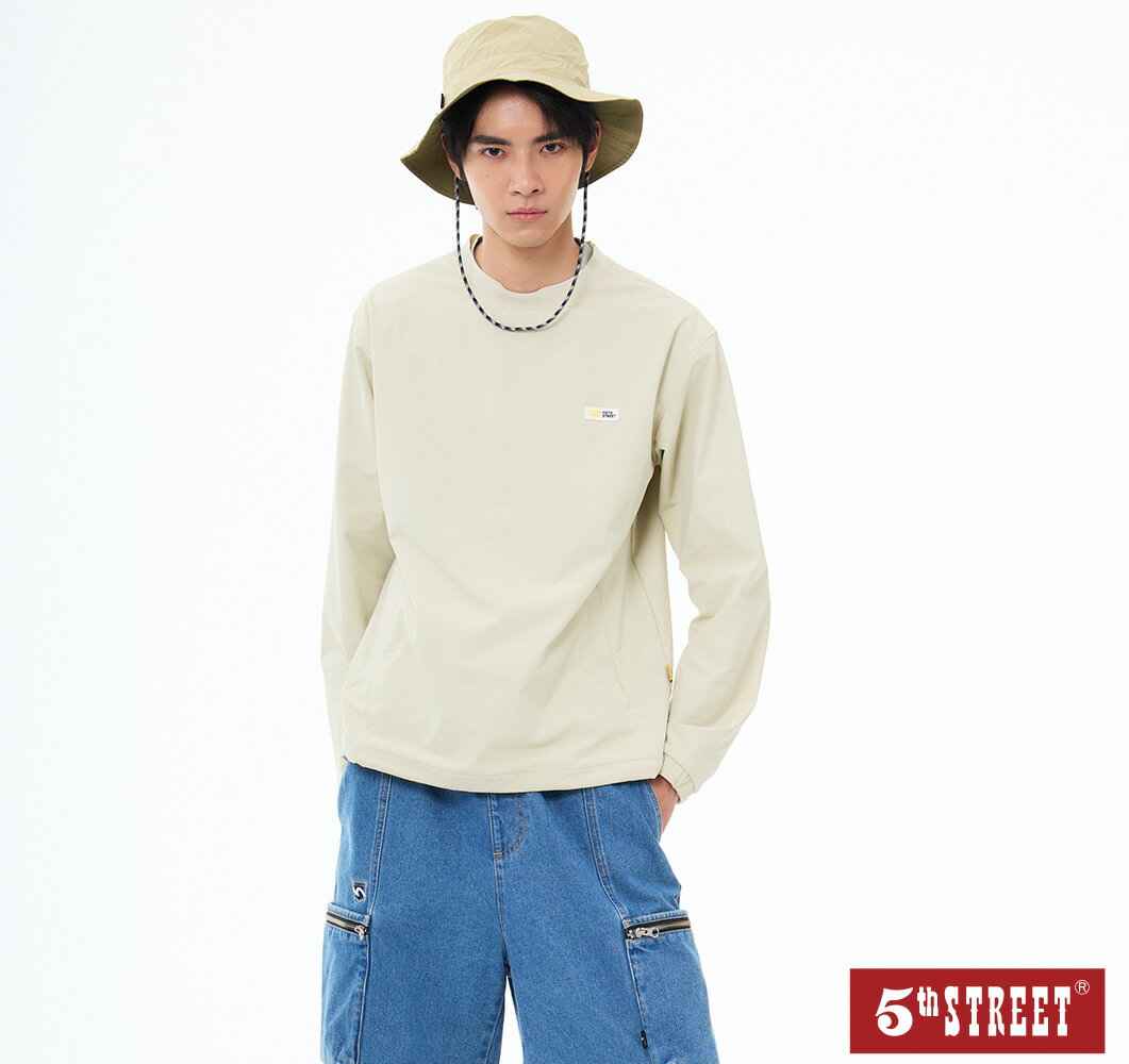 中性款 長袖 t恤 長袖上衣 薄長T 杏色 (560957)【5th STREET】【APP下單享4%回饋】