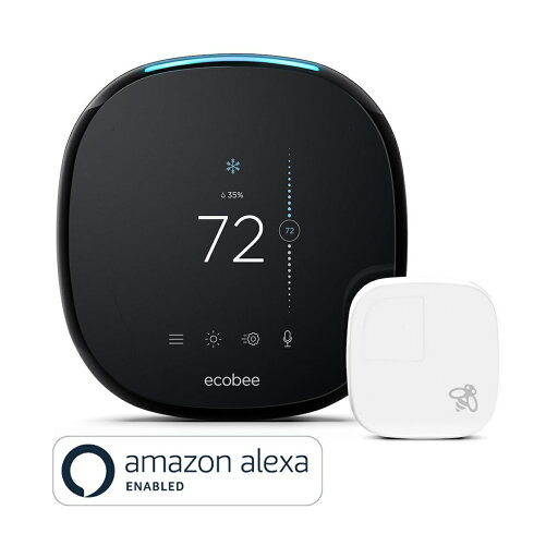Ecobee4 Wi-Fi Thermostat with Room Sensor and Built-In Amazon Alexa - Black