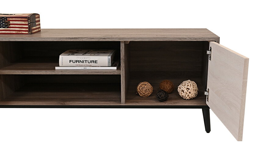 《桃樂絲》電視櫃 收納櫃 雙色 3尺 4尺 5尺 6尺 7尺 灰橡色 黑鐵腳 原切色 木心板 客廳 置物櫃 現代 簡約【新生活家具】 1