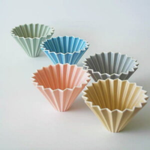 ORIGAMI 陶瓷 摺紙濾杯 新款霧色 V型 錐形 波浪型可用 含木座 S/M 第二代 日本製『歐力咖啡』