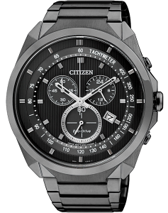CITIZEN 星辰錶-指定商品-CITIZEN Eco-Drive未來時尚計時腕錶(AT2155-58E)-44mm-黑面鋼帶【刷卡回饋 分期0利率】