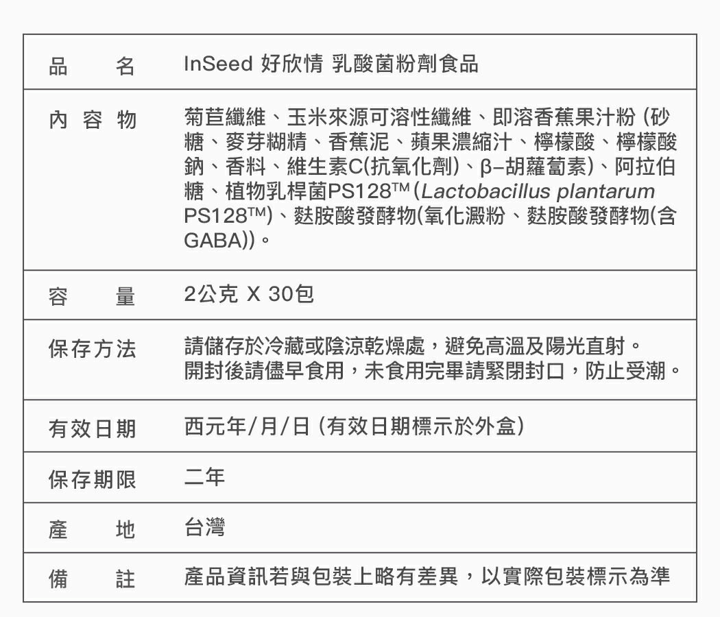 [免運速出] InSeed 益喜氏 好欣情 PS128快樂益生菌 升級版 現貨 醫師好辣推薦 幫助入睡 蔡英傑教授領導開發 30包/盒 6