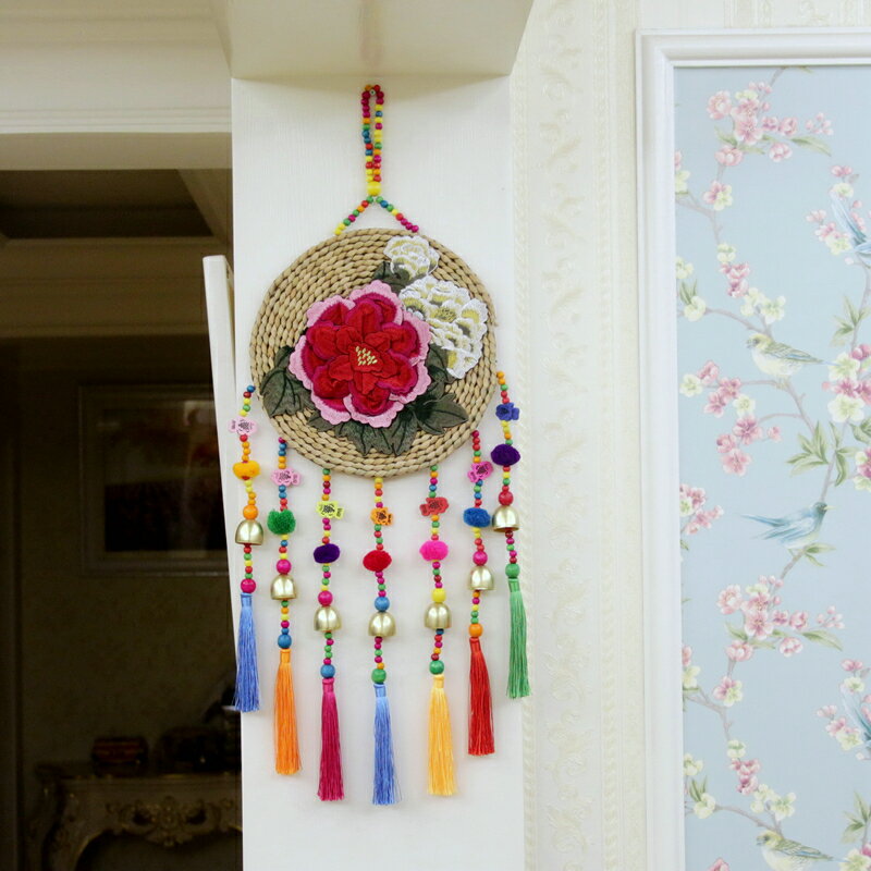 創意民族風手工草編刺繡立體花朵家居客廳房間墻飾墻面裝飾掛飾