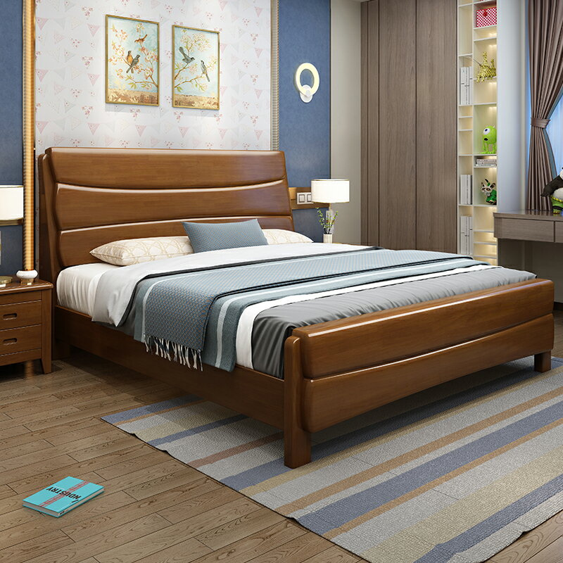 雙人床 實木床 1.8米 雙人床 現代簡約主臥床 1.5米 經濟型中式 氣壓高包婚床