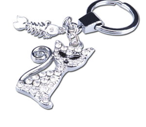 可愛帶鉆小貓與魚骨鑰匙扣實用創意禮品鑰匙鏈女生汽車情侶鑰匙圈
