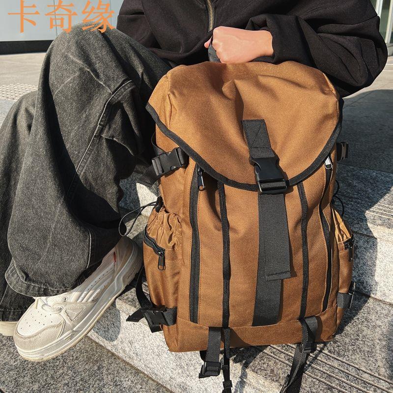 新款雙肩包男大容量旅行包工裝風大學生時尚書包電腦包運動背包女