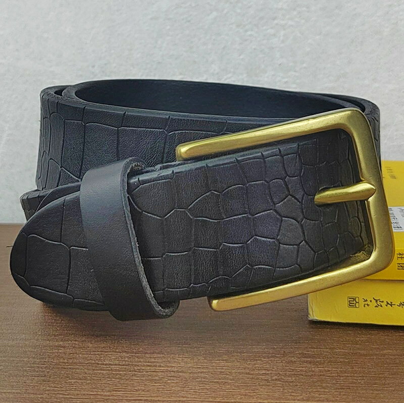 皮帶真皮腰帶-牛皮商務鱷魚紋銅釦男配件3色74jq35【米蘭精品】【獨家進口】