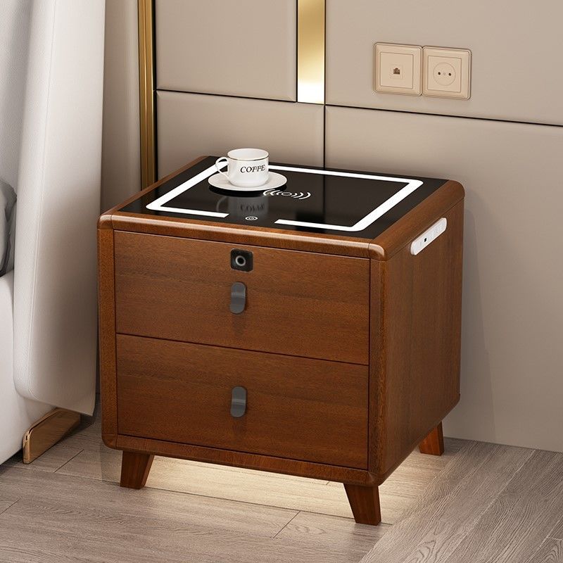 【免運】可開發票 床頭櫃 智能床頭櫃實木多功能一體簡約臥室家用床邊櫃無線充電指紋鎖音響