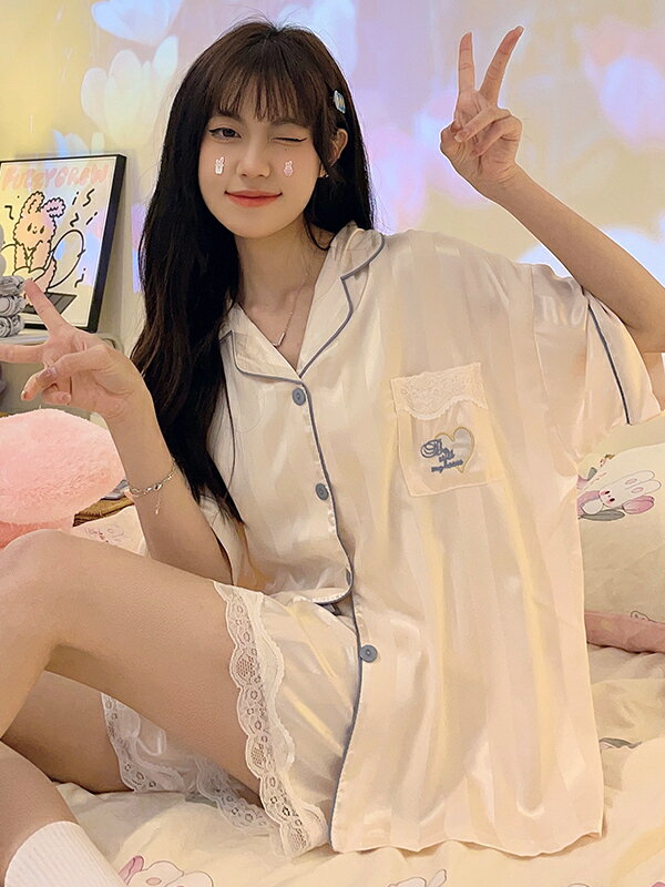 夏季天冰絲涼感睡衣女款純欲風2026新款大碼短袖高級感套裝家居服