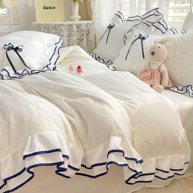 韓版公主風簡約素色 奶白色 四件組 床包四件組 床包組雙人加大 床單款 被套 床罩 枕頭套 單人 雙人 加大 四件