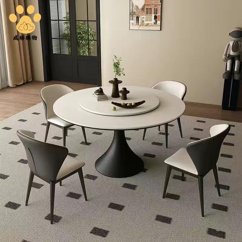 限時特價 餐桌椅 桌椅 餐椅 餐桌 小紅書爆款法式奶油風家用小戶型巖板圓桌簡約圓形白色帶轉盤餐桌 工廠現貨5y5