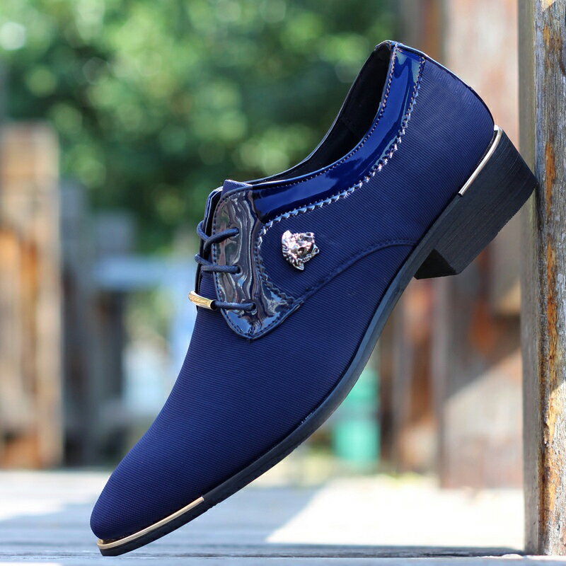 韓版男鞋英倫男士休閑鞋青年內增高皮鞋藍色網布面透氣發型師潮鞋