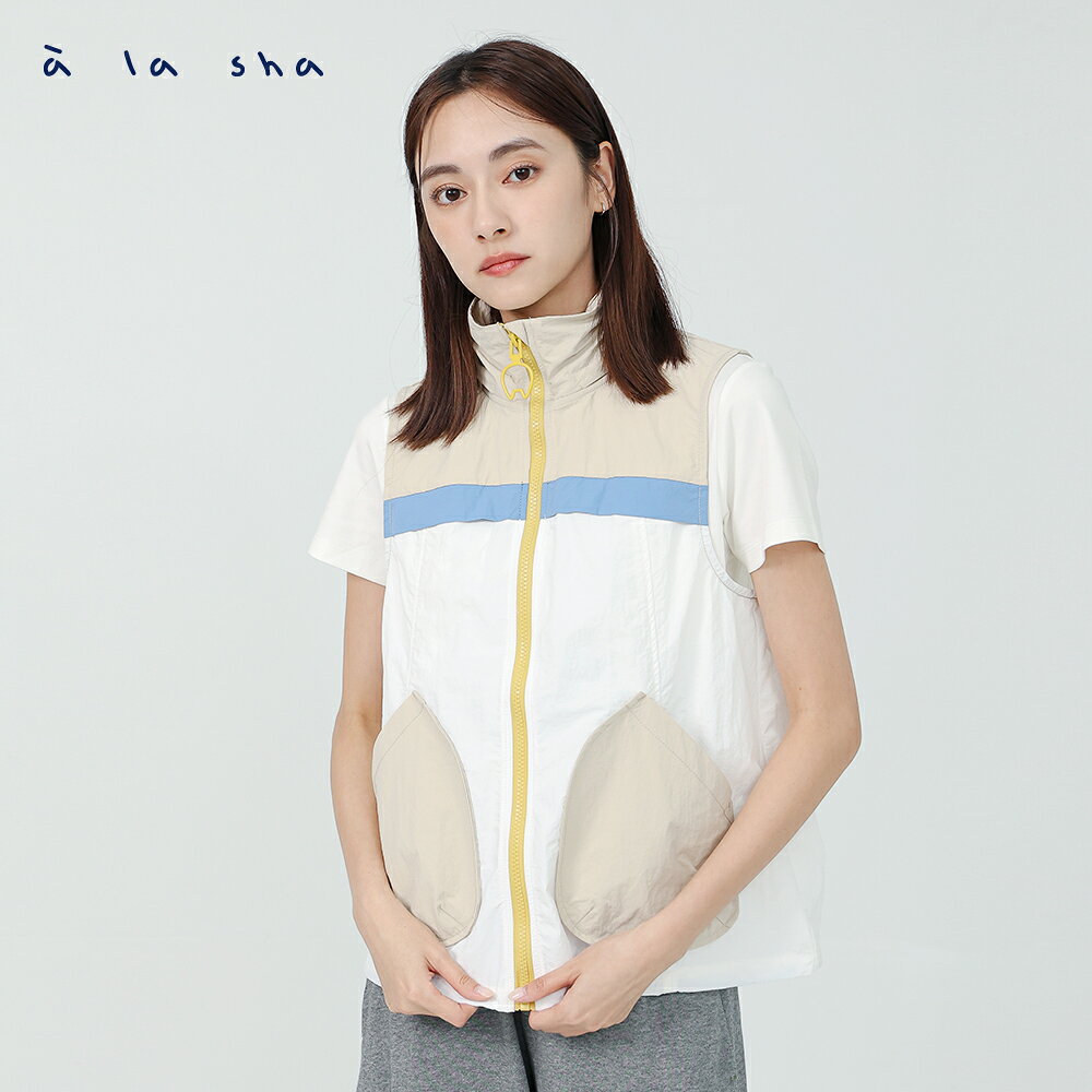 a la sha 拼貼撞色連帽背心