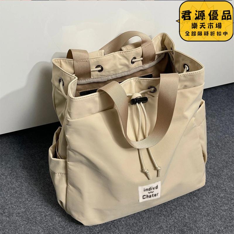 ins簡約雙肩包 大容量雙肩包 休閒雙肩包 百搭高級感雙肩包 抽繩通勤包包 女純色手提揹包 雙肩包 手提包