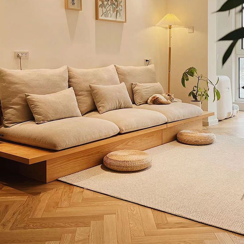 日式沙發實木框架客廳小戶型北歐簡約儲物三人地臺布藝原木侘寂風