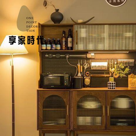 北歐  黑胡桃木 餐邊櫃 實木一體靠墻吧臺 收納櫃 日式玻璃高櫃 酒櫃 家具xj7241