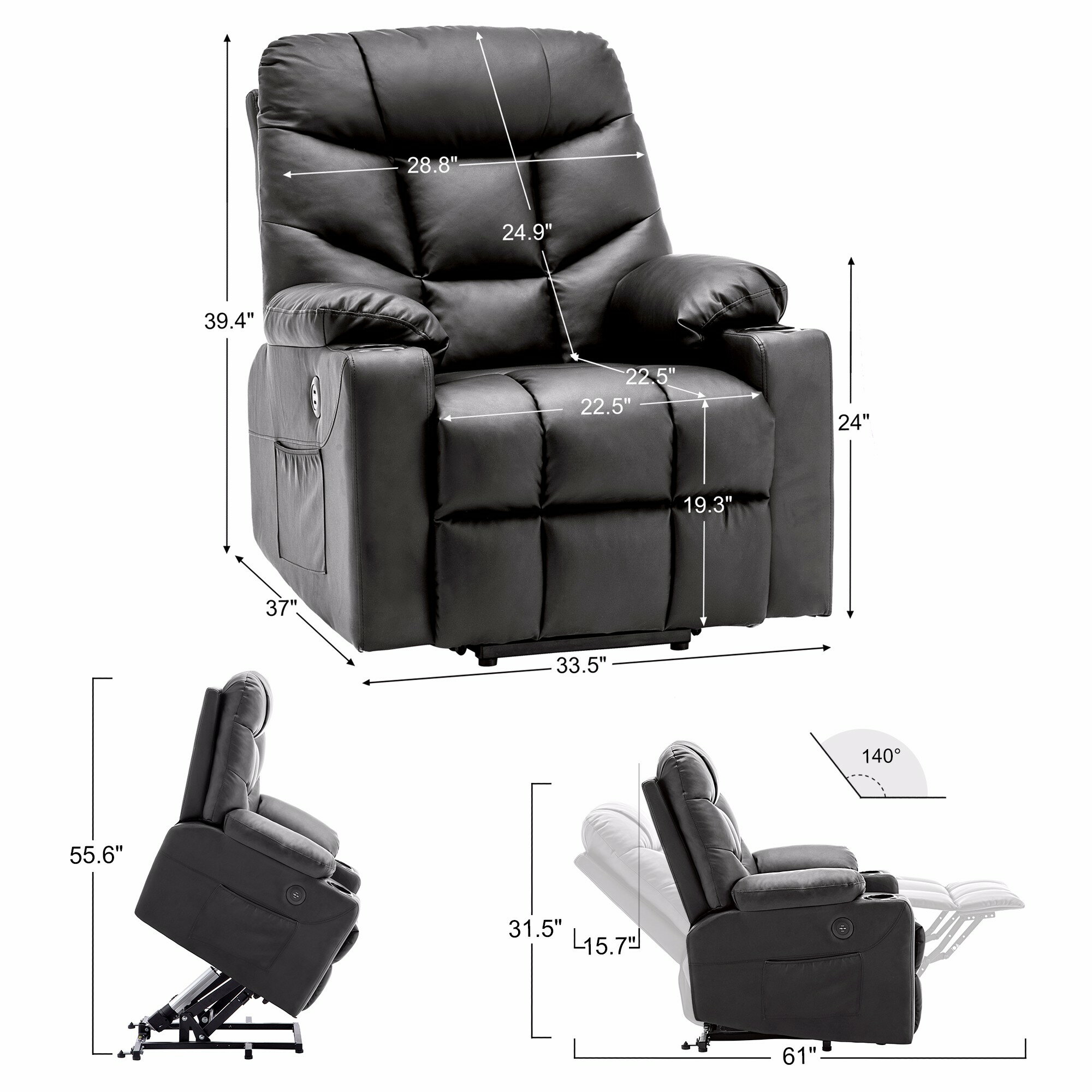 Mcombo Electric Power Lift Recliner Chair Sofa For Elderly 3 Positions 2 Side Pockets And Cup Holders Usb Ports Faux Leather 72 Sold By Mcombo Rakuten Com Shop