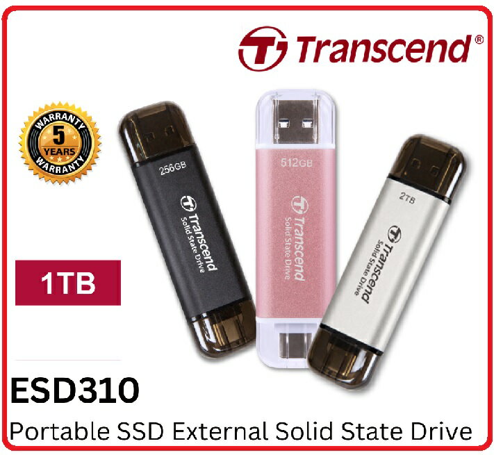 Transcend 創見 ESD310 1TB USB3.2 雙介面固態行動碟 櫻花粉TS1TESD310P / 太空灰TS2TESD310C / 極光銀TS1TESD310S