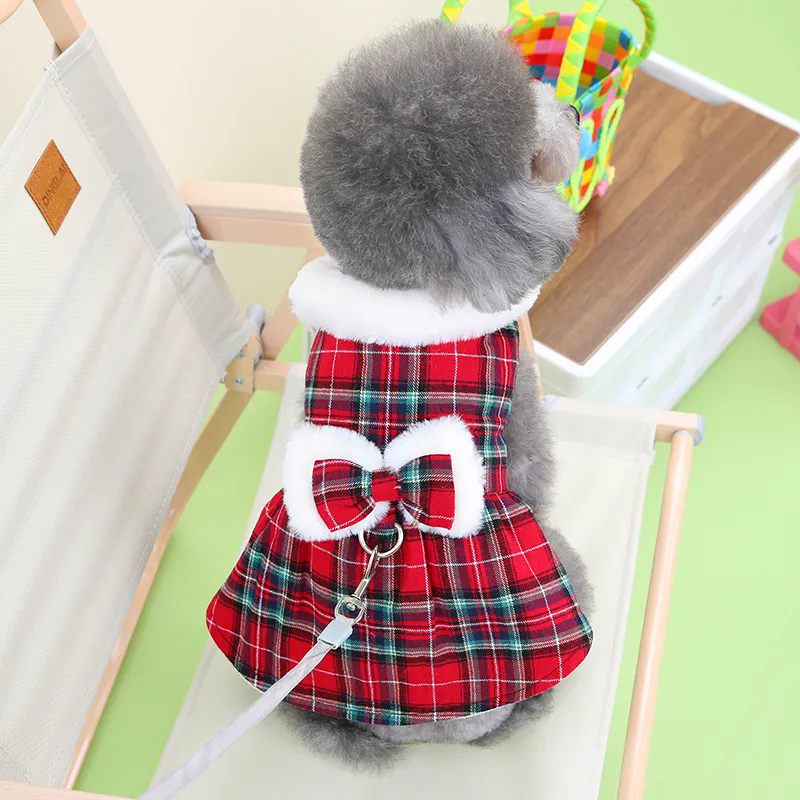 寵物衣服 狗狗衣服 寵物保暖格子棉衣 寵物裙子 貓咪衣服 小型犬服飾 泰迪比熊博美寵物服飾【不二雜貨】
