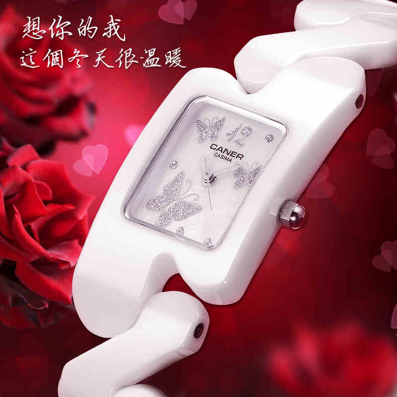 女士時裝白色陶瓷表女表學生表