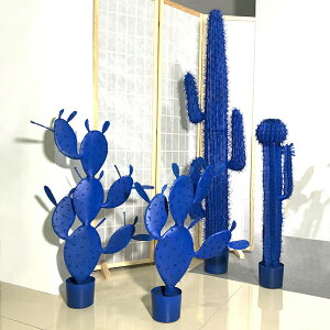 假樹仿真植物仙人柱噴色藍色仙人掌室內塑料盆栽婚慶櫥窗商場造景